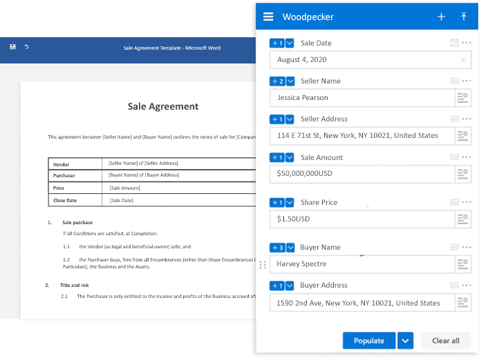 document automation interface Woodpecker