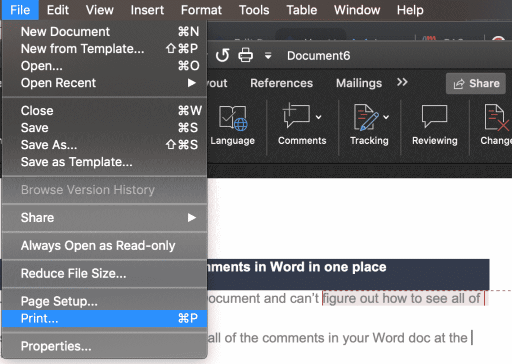 How to print the comments in a Word Document