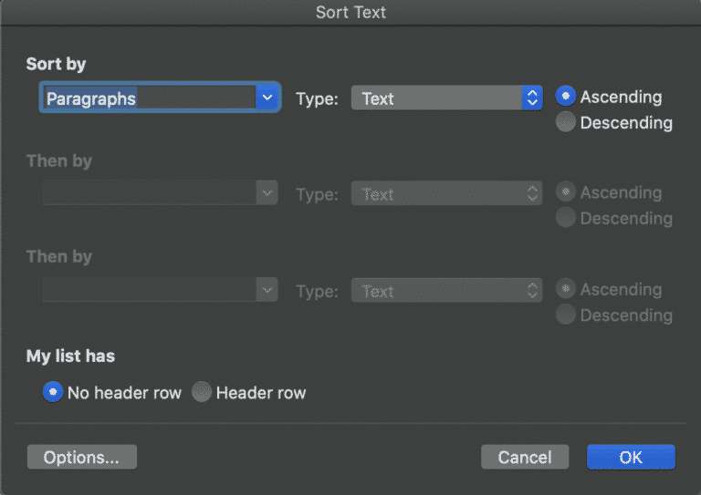 How to alphabetise a list in microsoft word documents