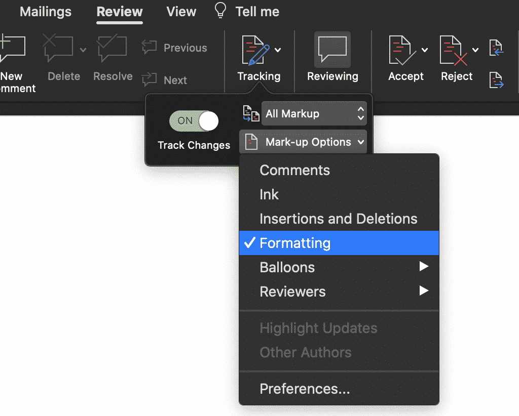 ms word accept all changes