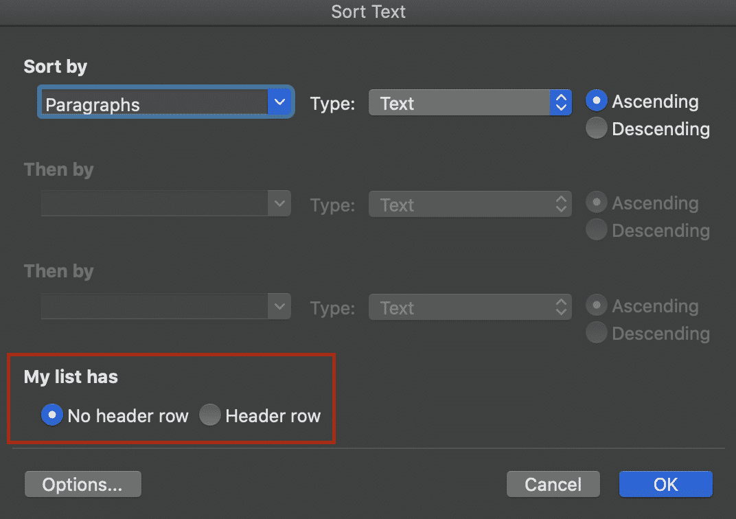 How to sort a list that s in a microsoft word document