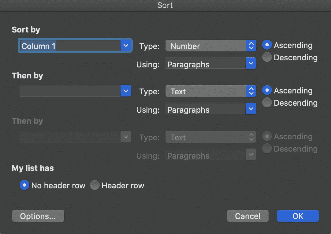 How to sort a table within Microsoft Word Documents