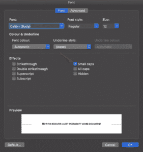 how to change to small caps in word