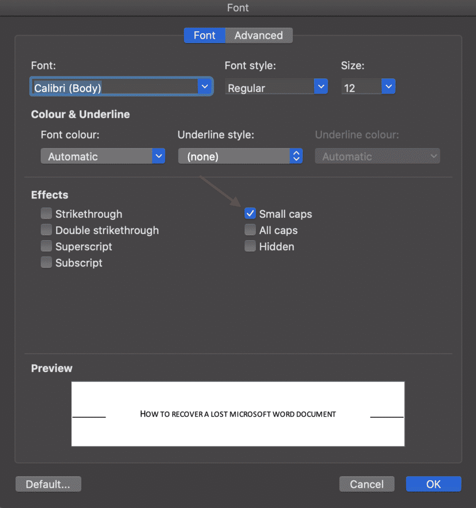 change text to all caps in msword for mac