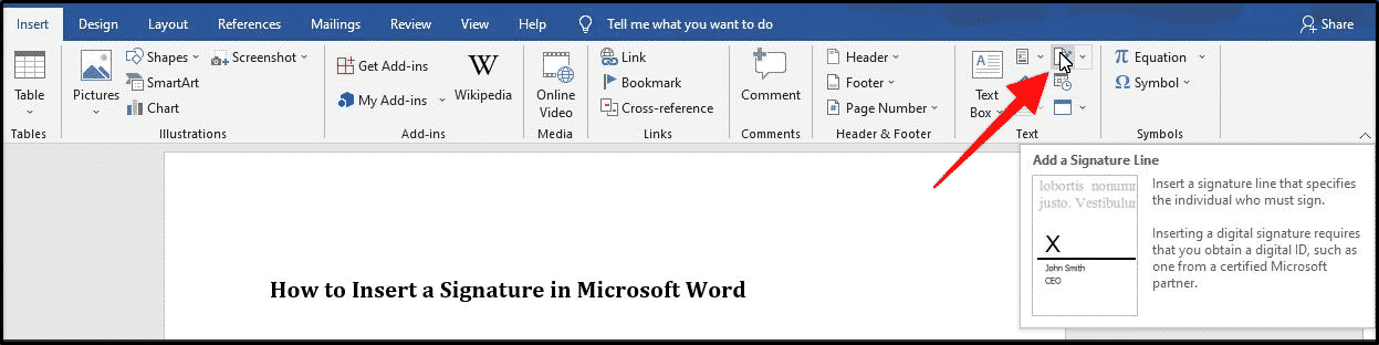 How to insert a signature in a Microsoft Word document