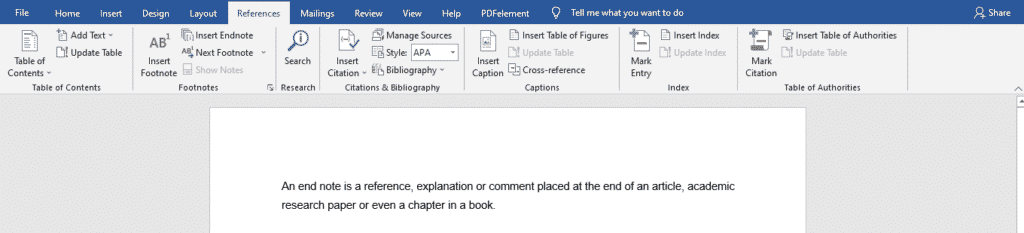 microsoft word endnote how to stop