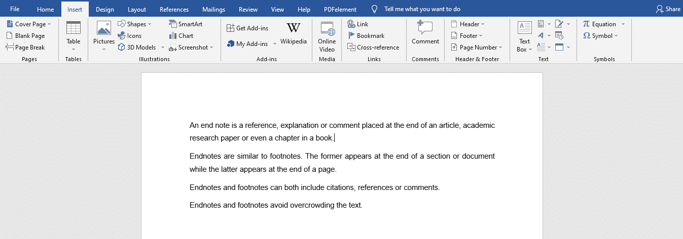 how to write an endnote paragraph