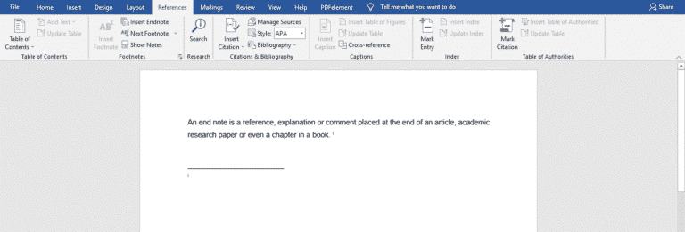 microsoft word endnote number superscript font size