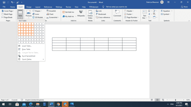 How to center a table in a microsoft word document