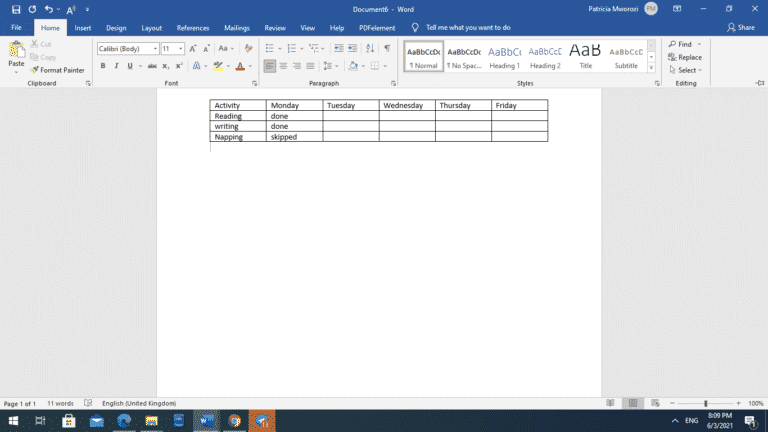 How to center text in a table in a Microsoft Word document