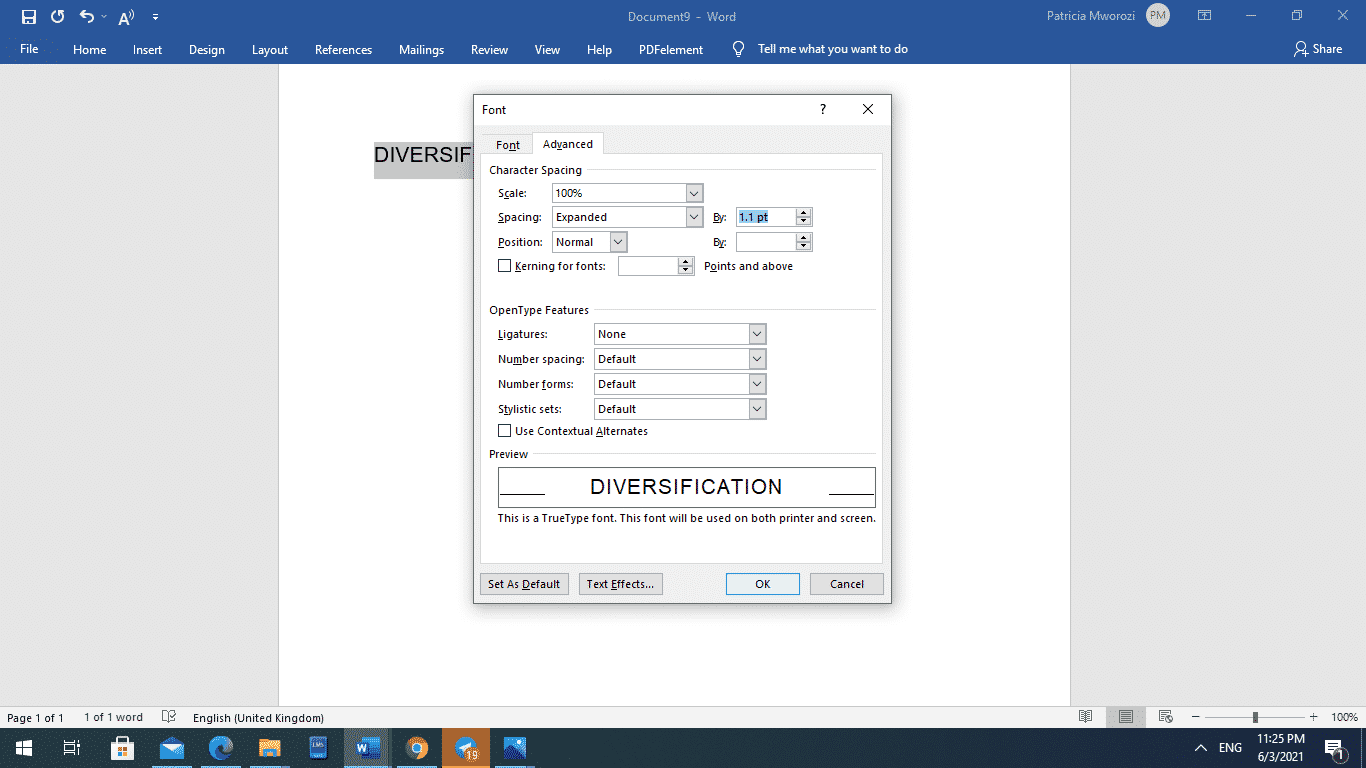 How to change fontkerning in a Microsoft Word document