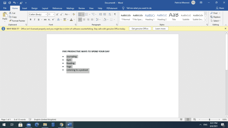 microsoft word shortcut to change bullet point level