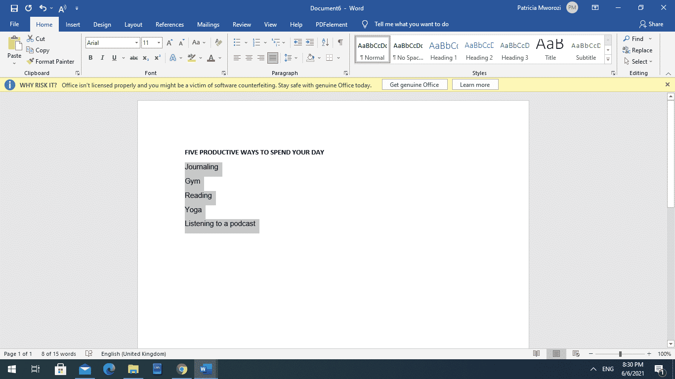 Keyboard shortcut to add bullet points in Microsoft Word
