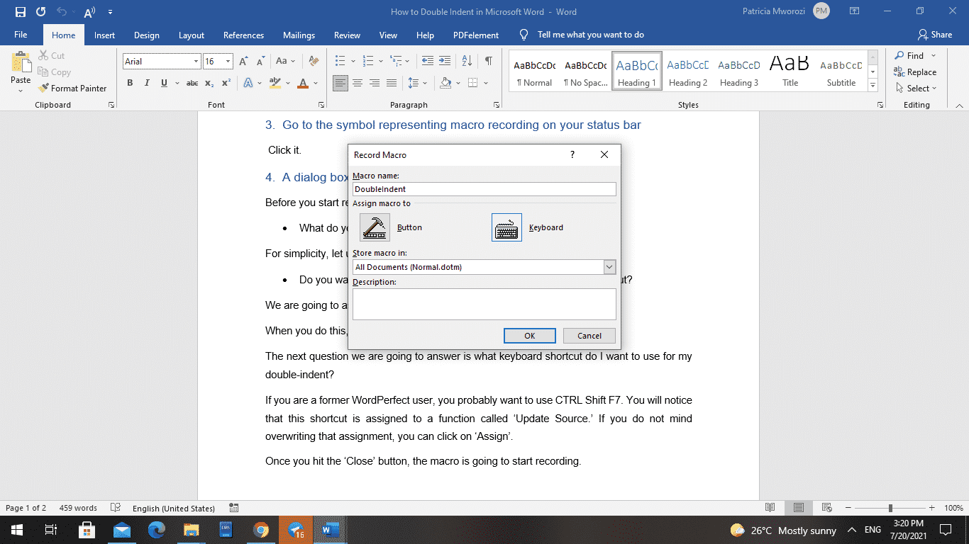 How to double indent in a microsoft word document