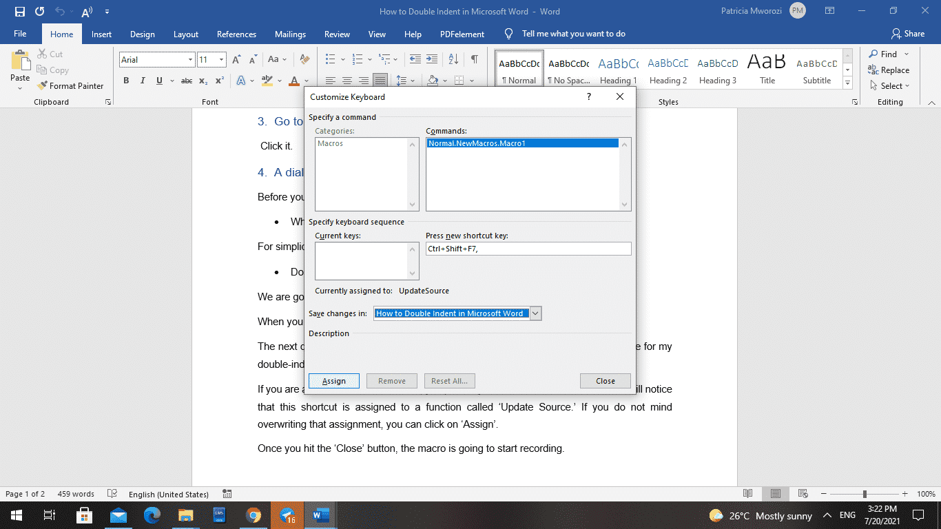 word shortcut for indent word shortcut for indent