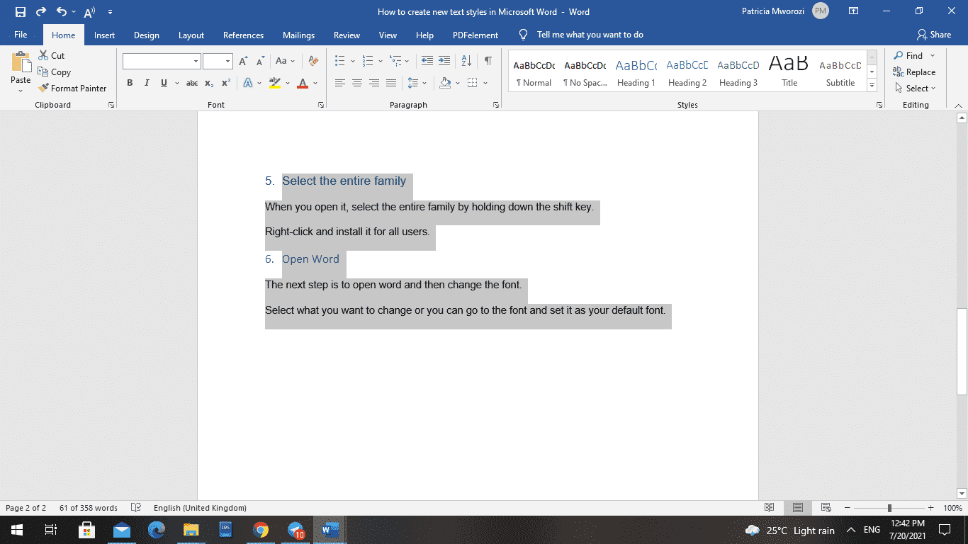 How to create new text styles in a Microsoft Word documents