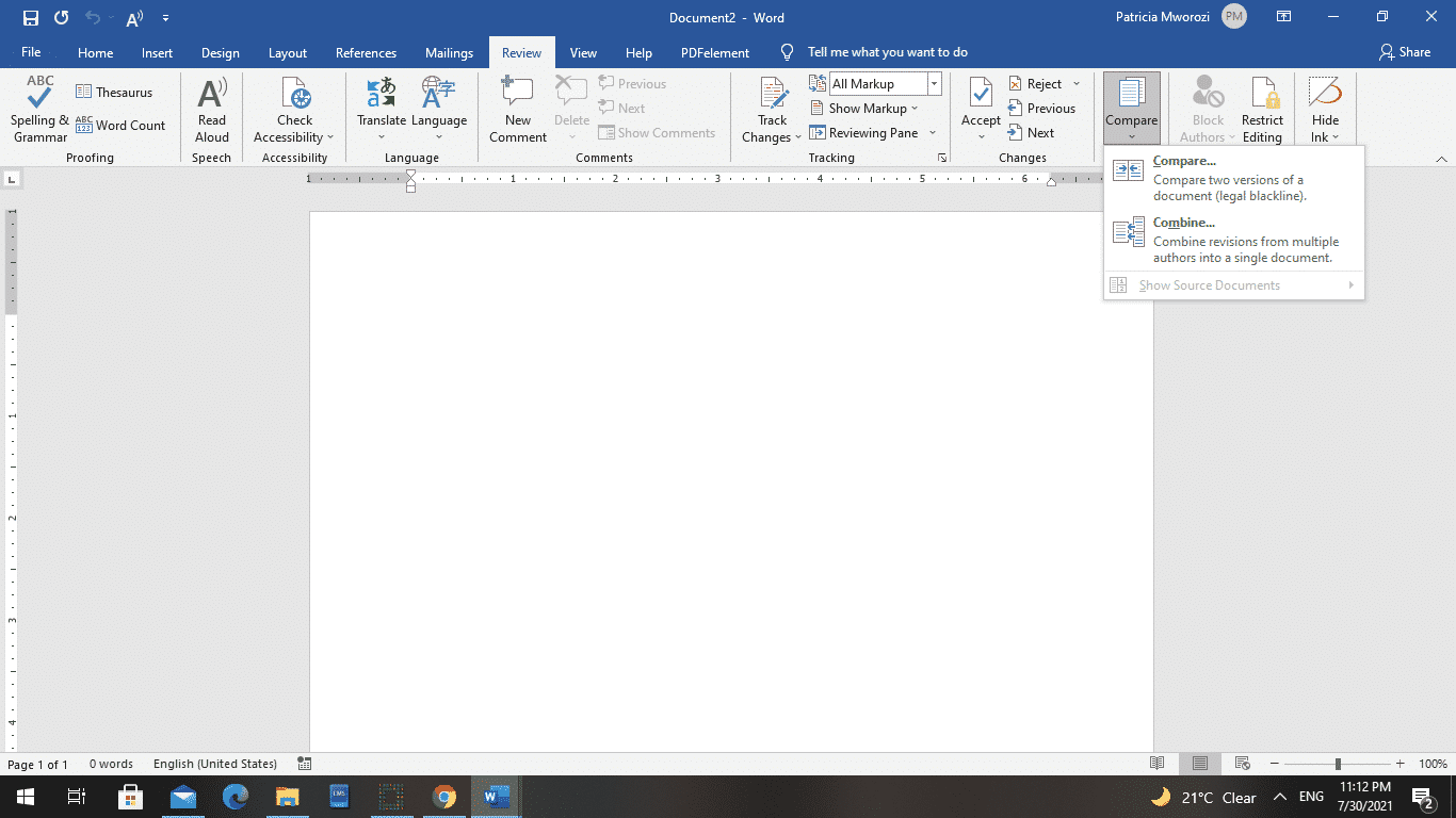 How to use the Compare Feature in Microsoft Word