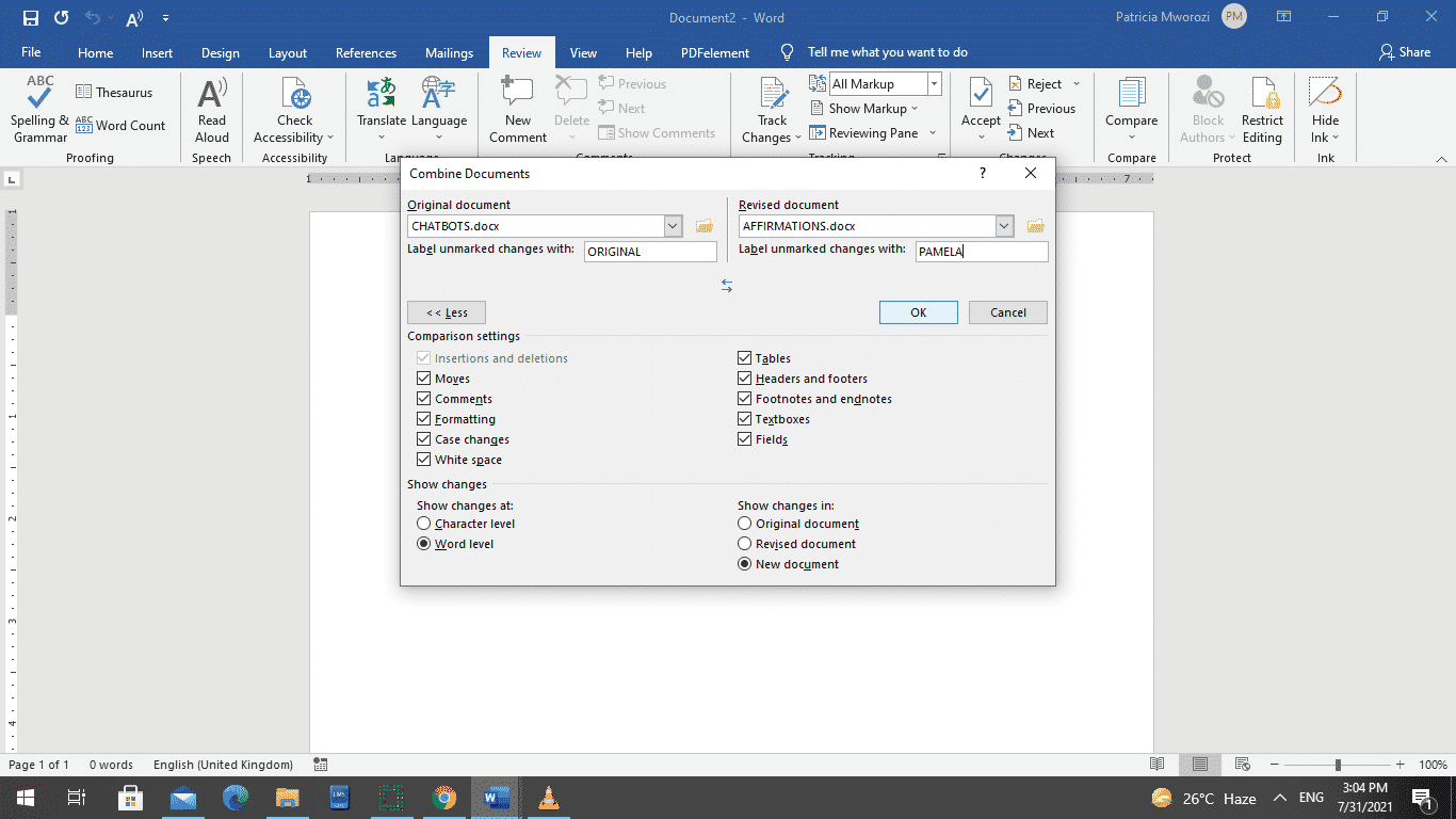 How to use the Merge Feature in a Microsoft Word document