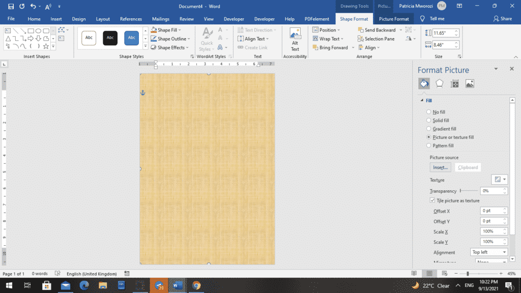 How to add a background image to one page of Microsoft Word documents