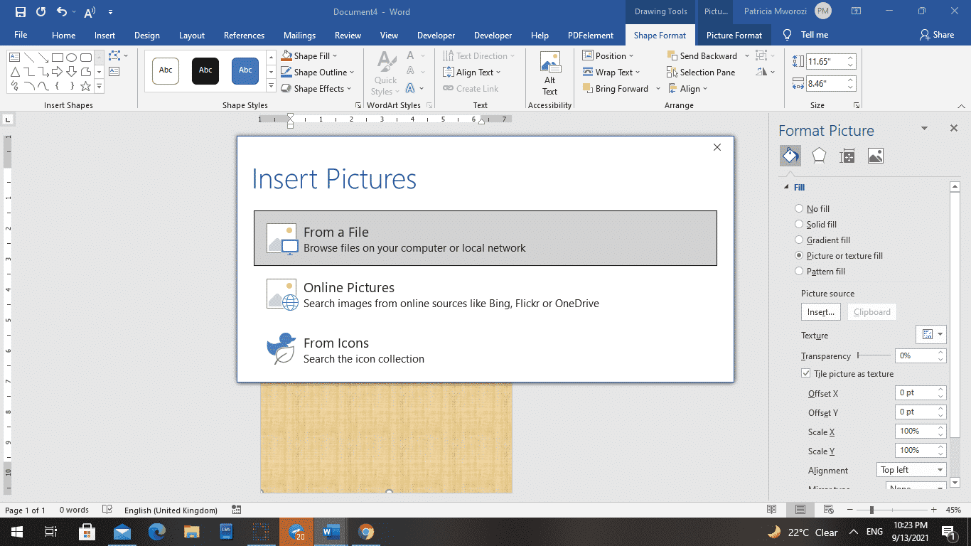 How to add a background image to one page of Microsoft Word documents