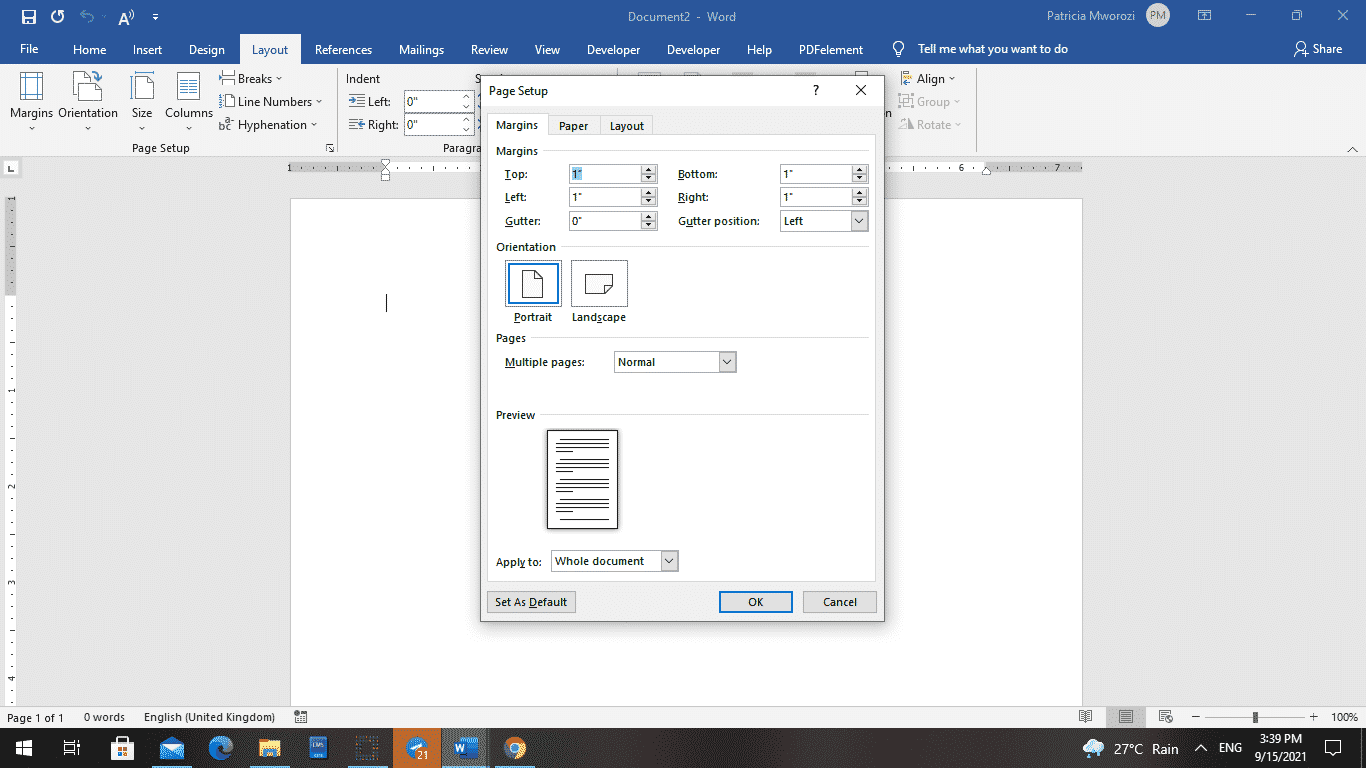 How to change the orientation of one page in Word