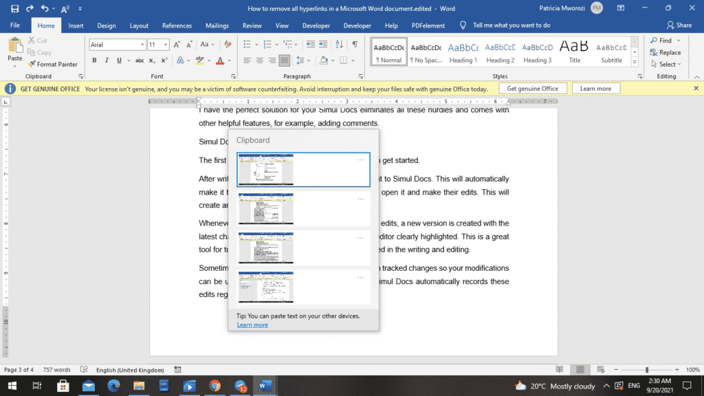 如何在Microsoft Word中重新排序页面