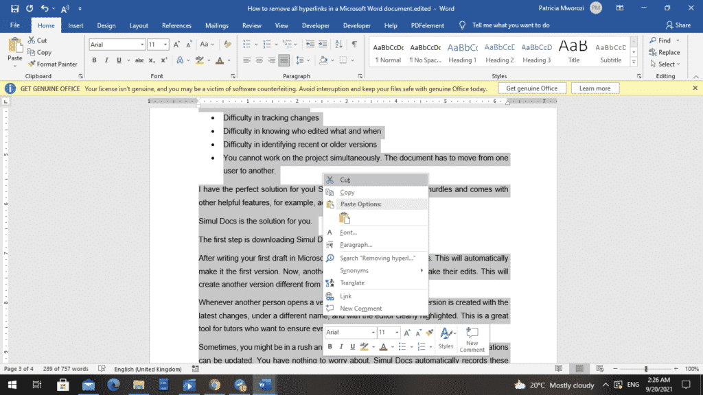 如何在Microsoft Word中重新排序页面