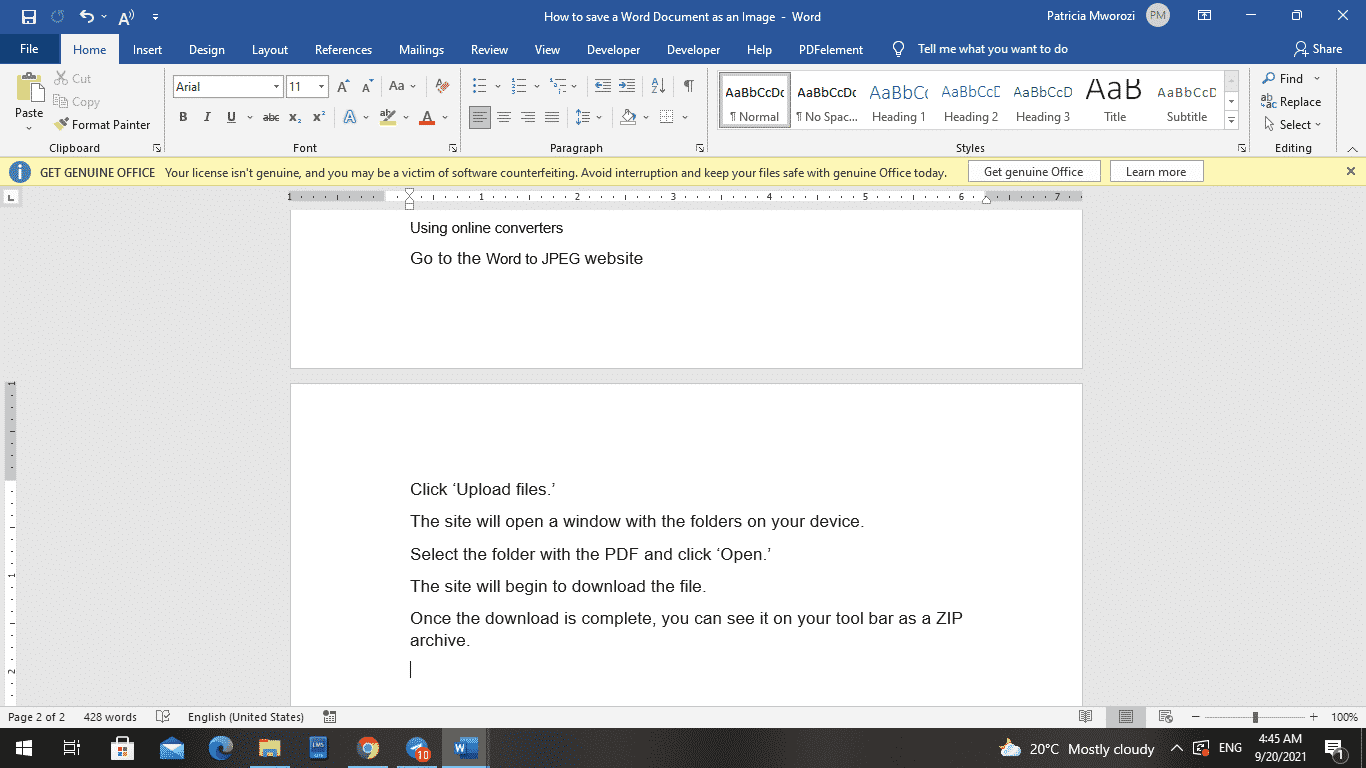 How to save a Microsoft Word document as an Image
