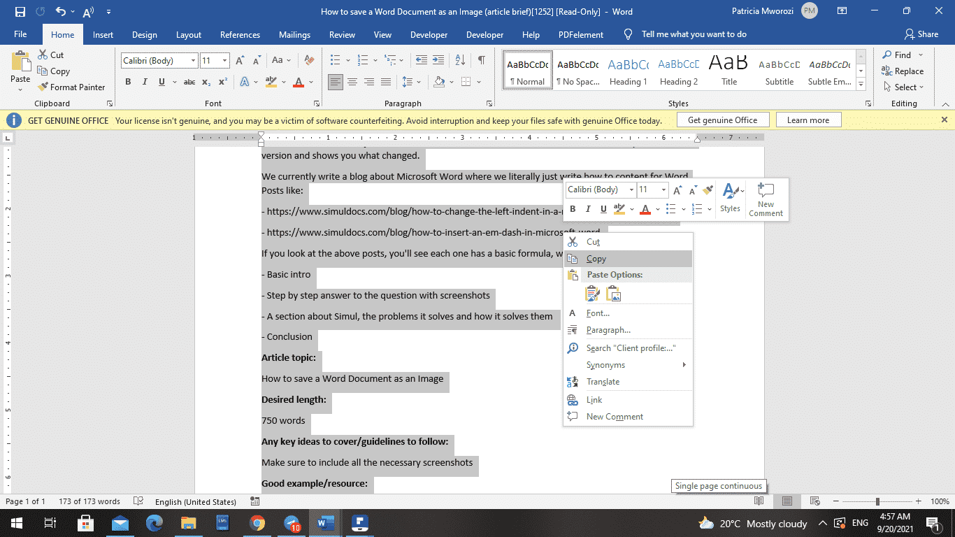 How to save a Microsoft Word document as an Image