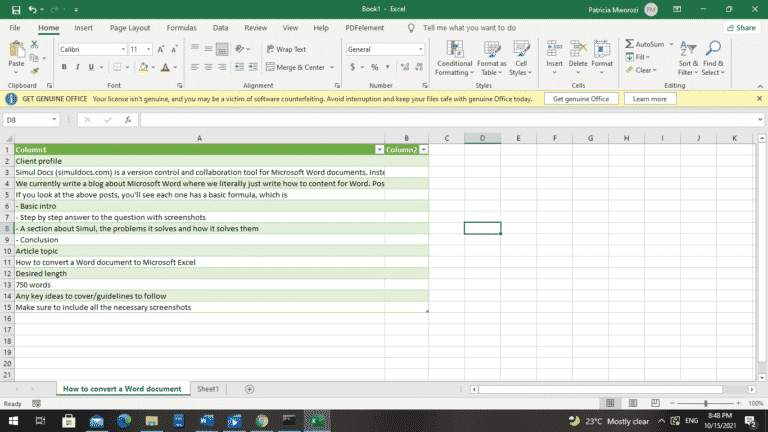How to convert a Word document to Microsoft Excel