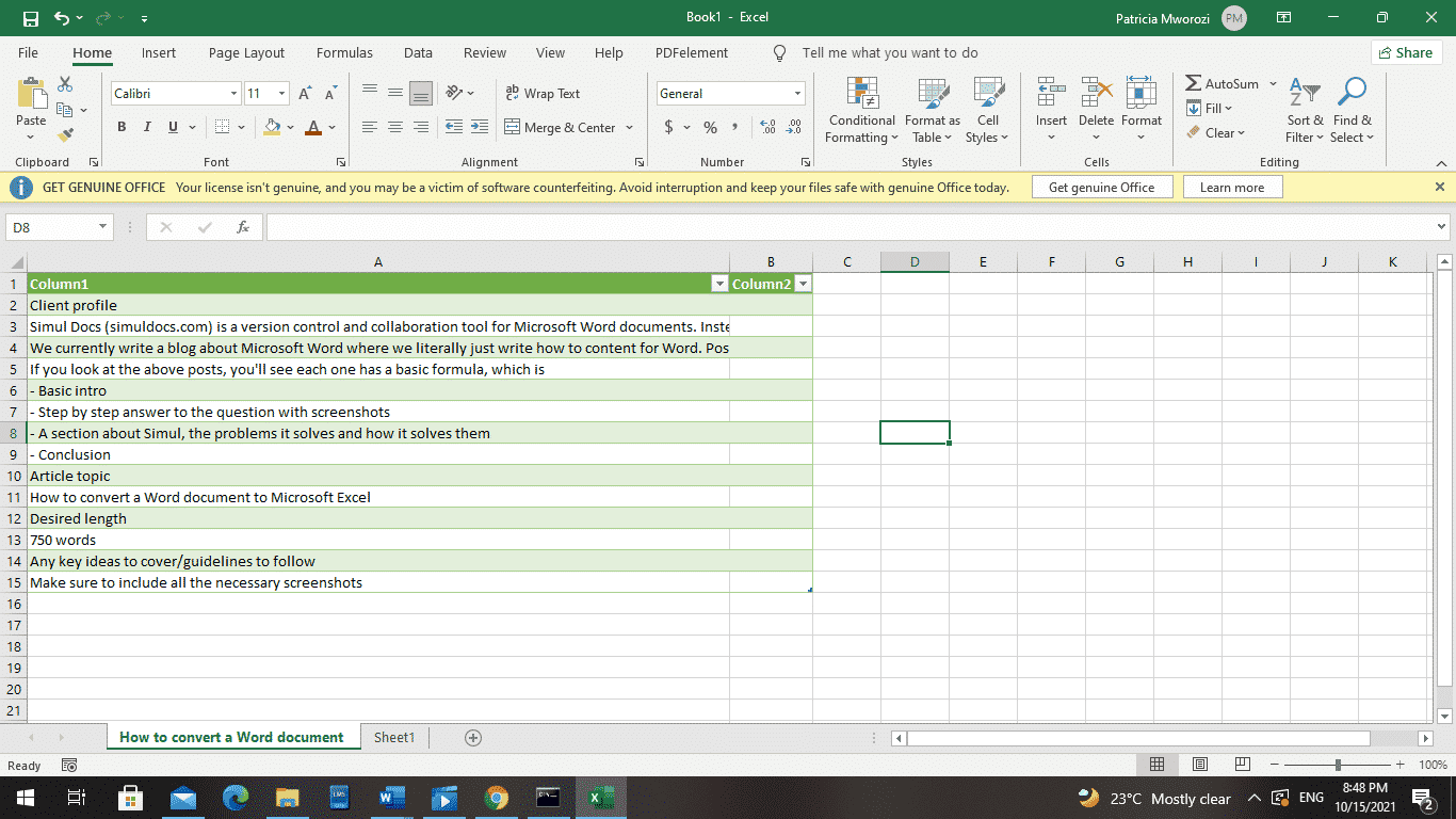 How to convert a Word document to Microsoft Excel