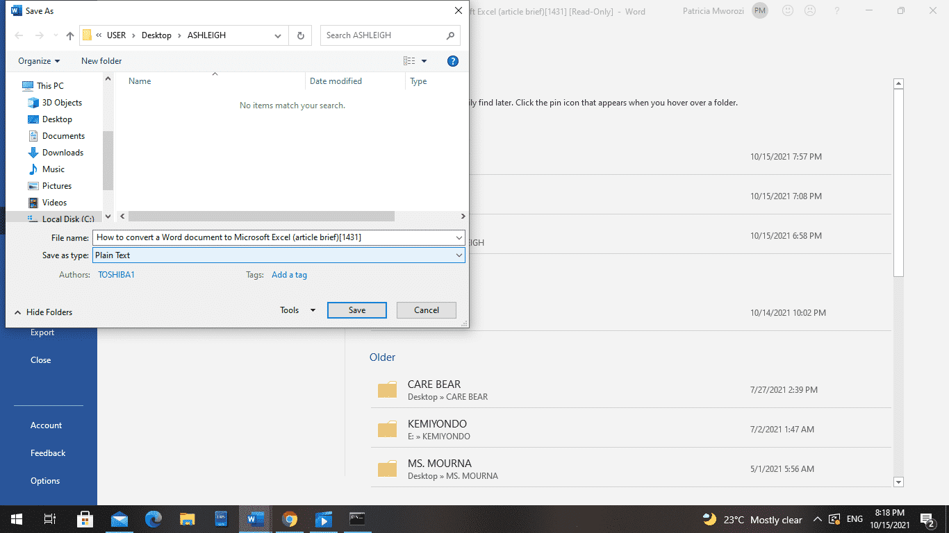 How to convert a Word document to Microsoft Excel