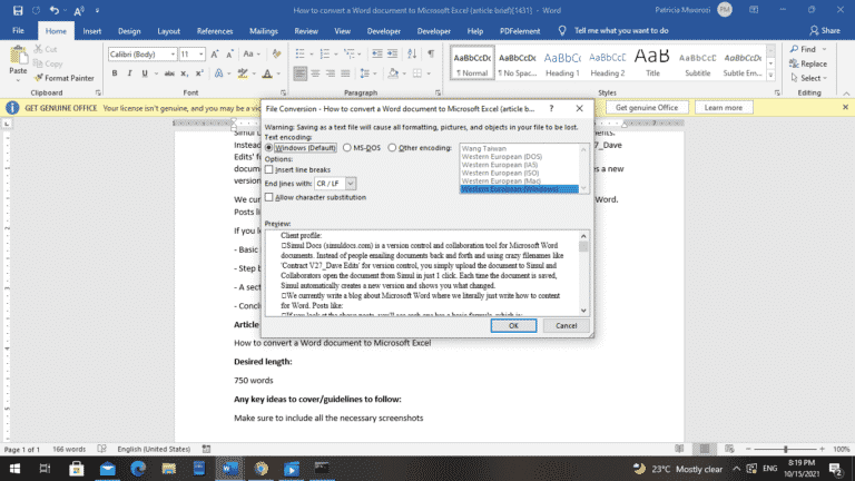 How to convert a Word document to Microsoft Excel