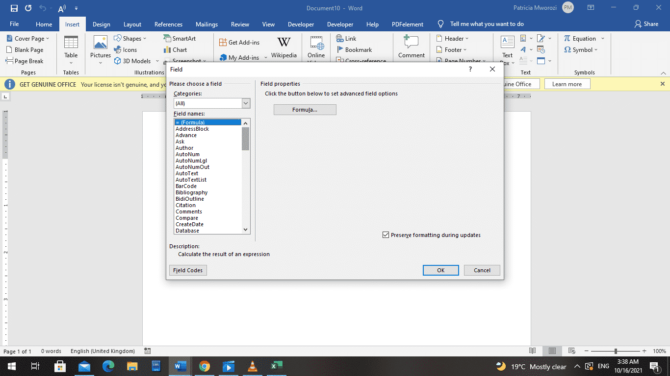 How to insert a line over the top of text in Word documents