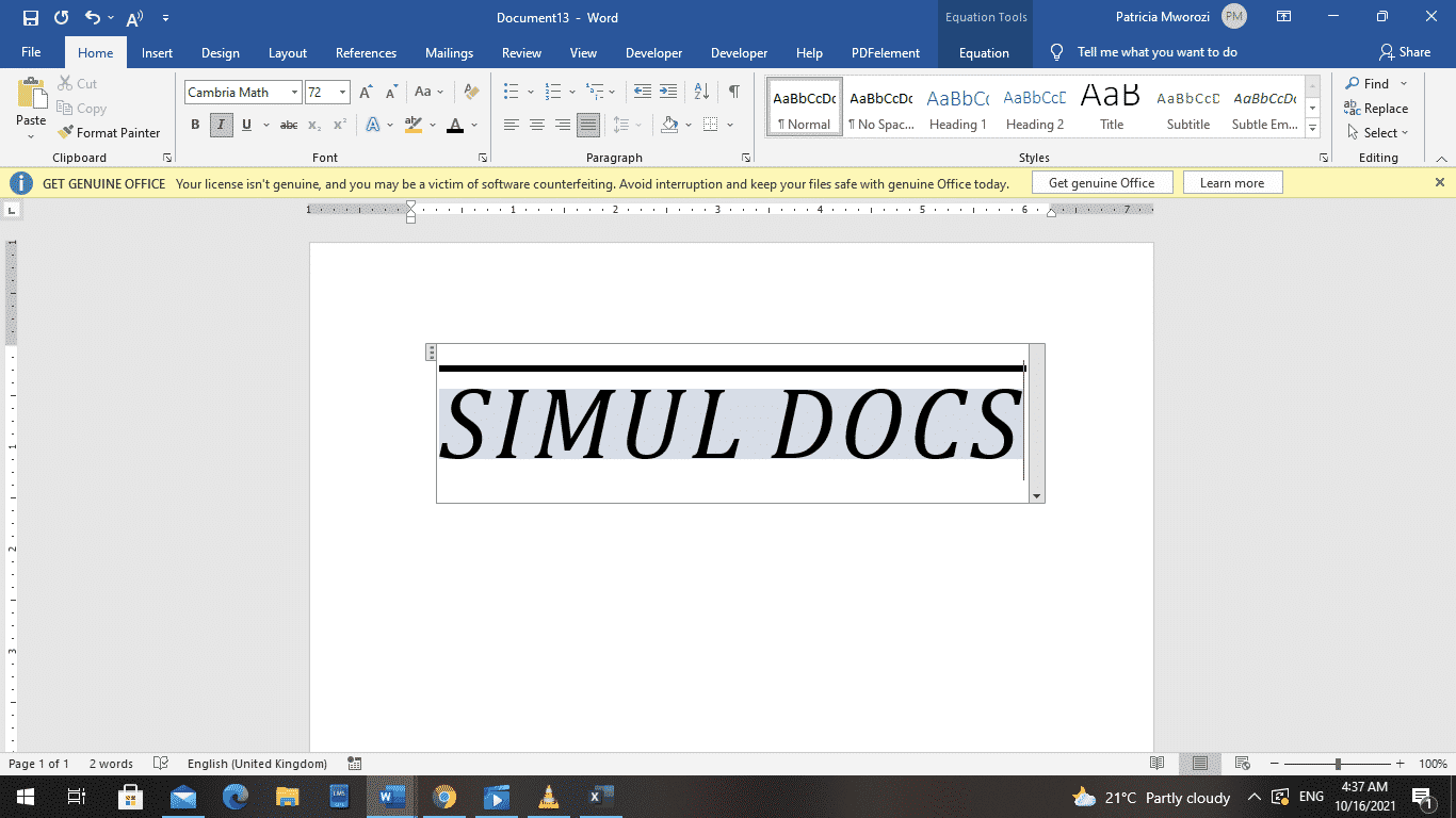 How to insert a line over the top of text in Word documents