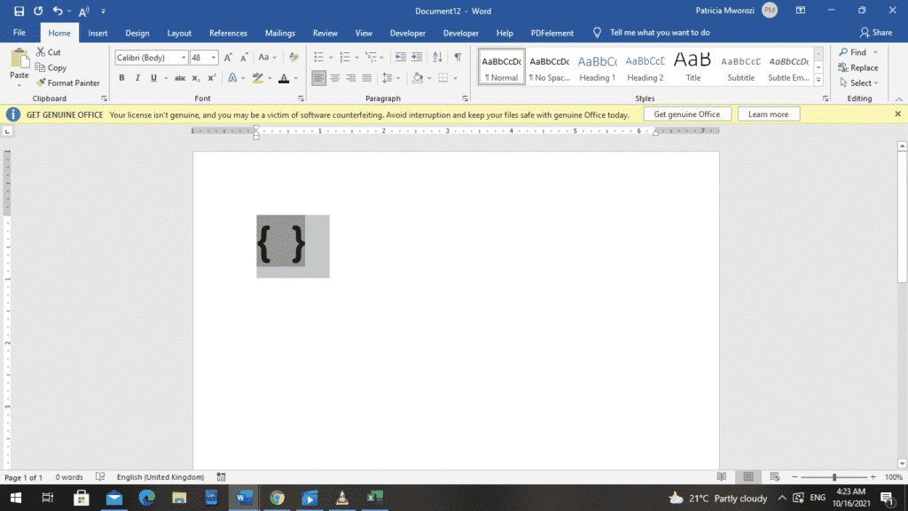 How insert line over the top of text in Word documents