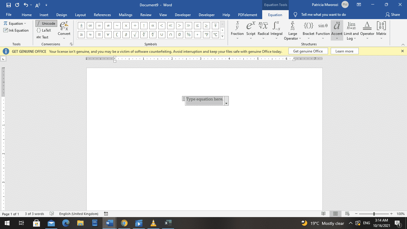 text upper line in word