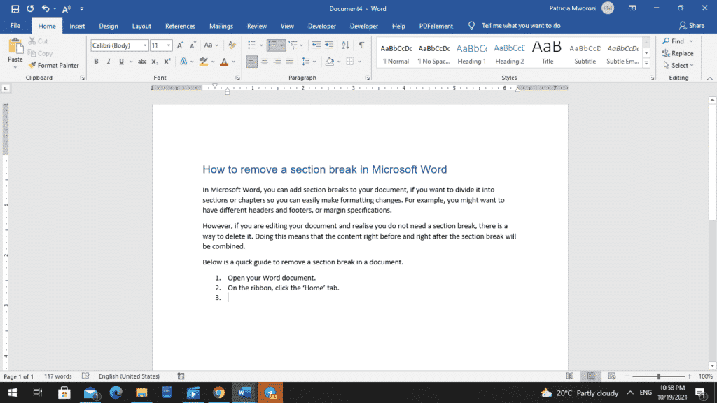  How to remove a section break in Microsoft Word