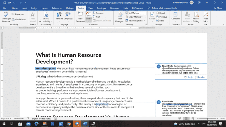 How to remove all comments from a Microsoft Word document