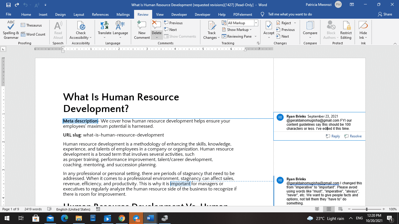 How to remove all comments from a Microsoft Word document