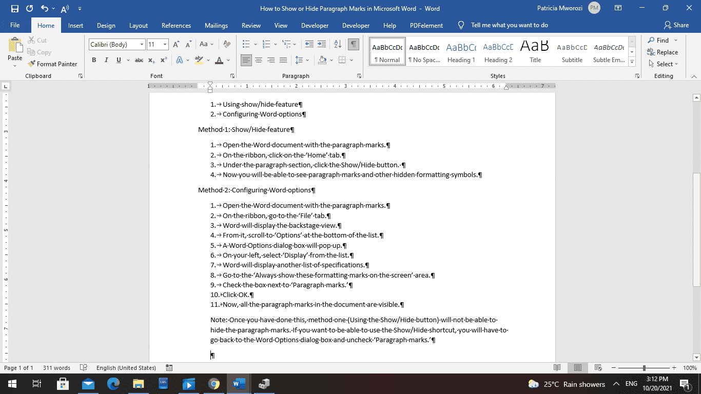 Show Or Hide Paragraph Marks In Microsoft Word